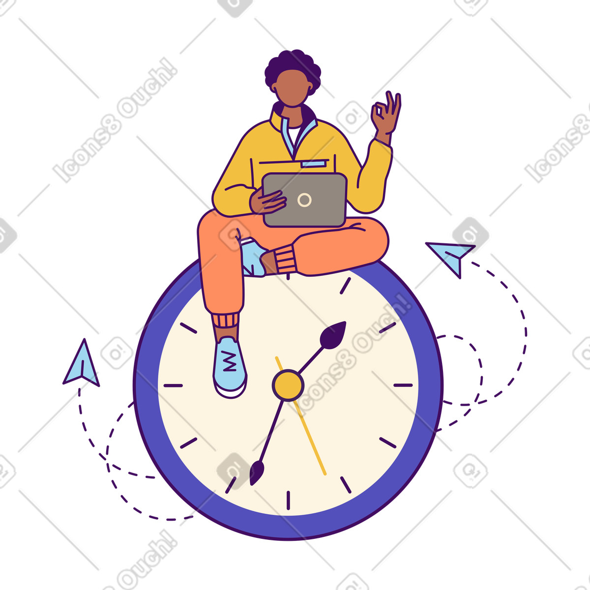 Иллюстрация Working on laptop atop clock, Focus and time tracking в стиле Simplistic — скачать в форматах PNG, SVG