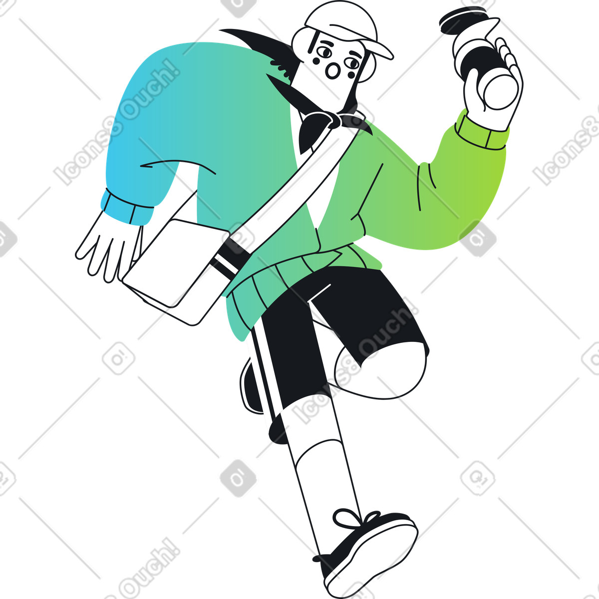 Uomo che corre e versa il caffè illustrazione in stile Breeze scarica in PNG, SVG