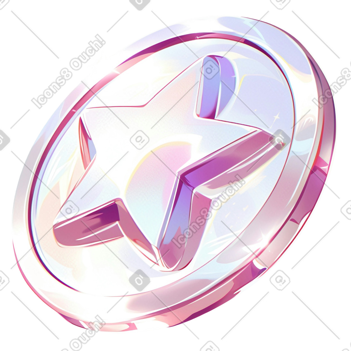 Silver coin with a star illustration in Glazy style download in PNG, SVG