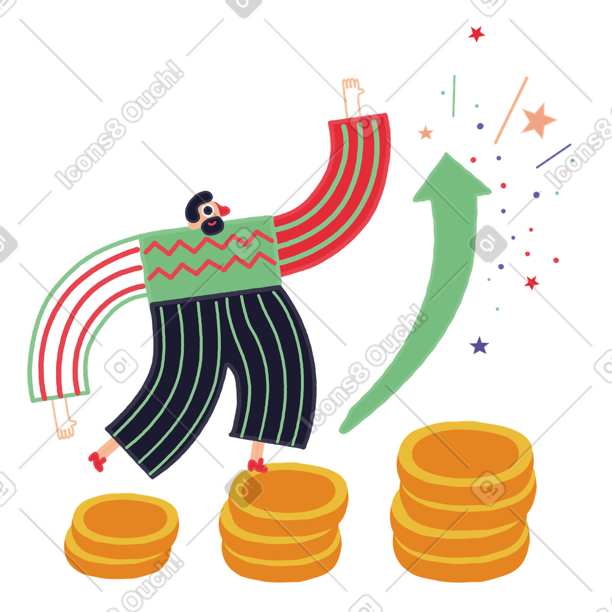 Illustration Homme augmentant ses économies personnelles dans le style Stripy à télécharger aux formats PNG, SVG