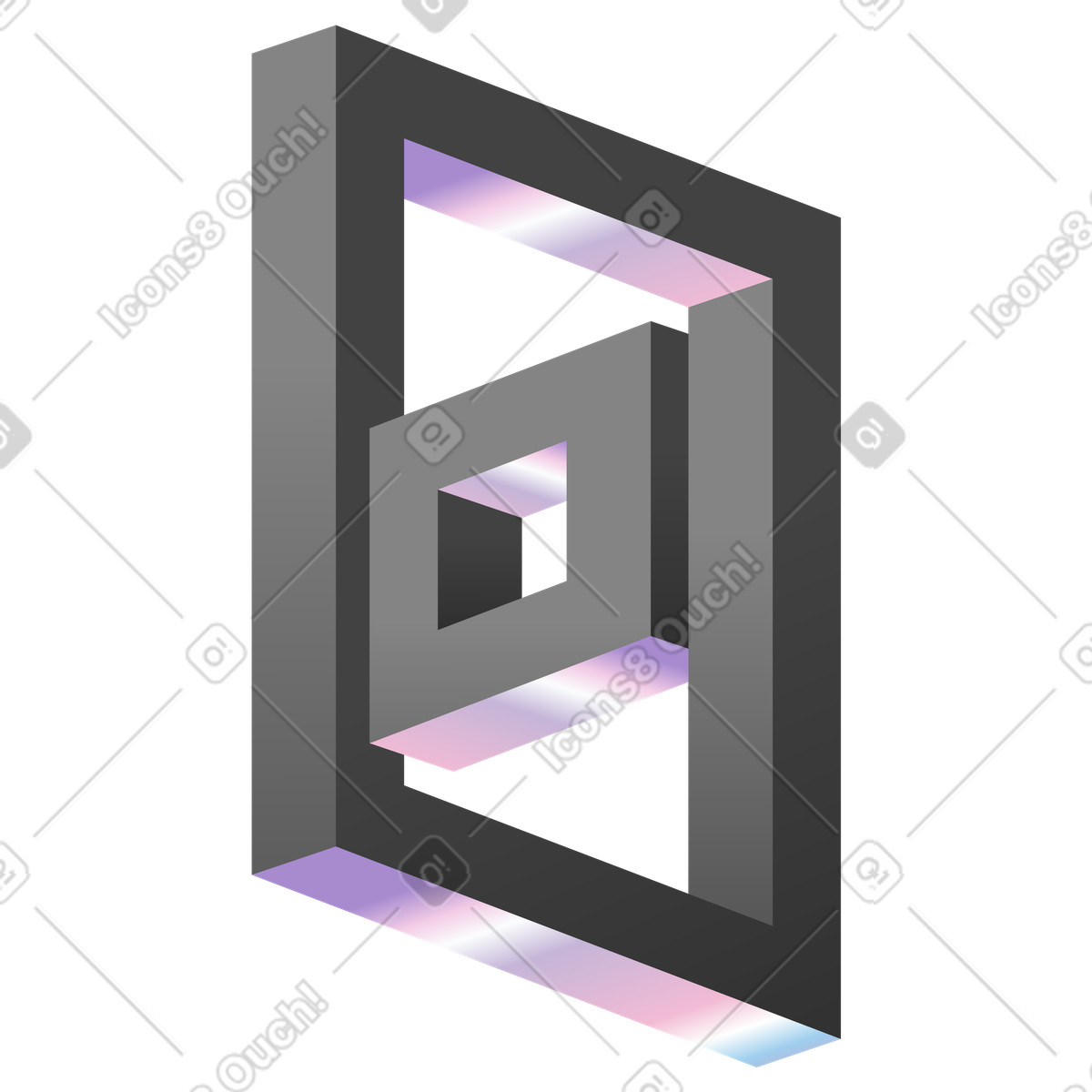 Illusion スタイルの 輝くエッジを持つ無限のフレーム、遠近法でネストされた長方形 のイラストをPNG、SVG形式でダウンロード