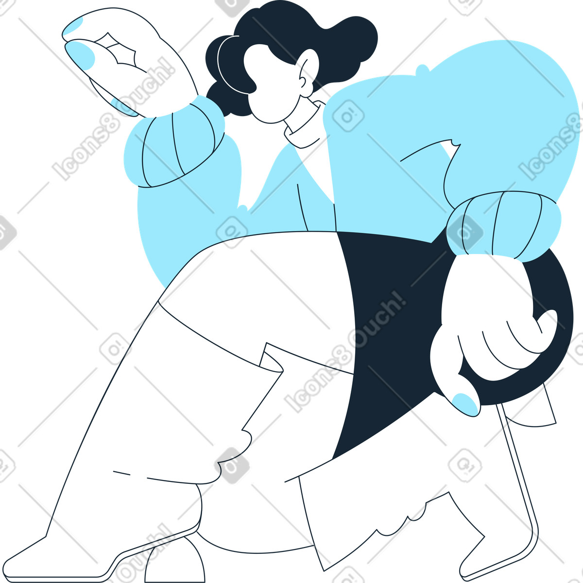 Ilustração de Mulher em botas da moda agachada no estilo Indigo para baixar PNG, SVG