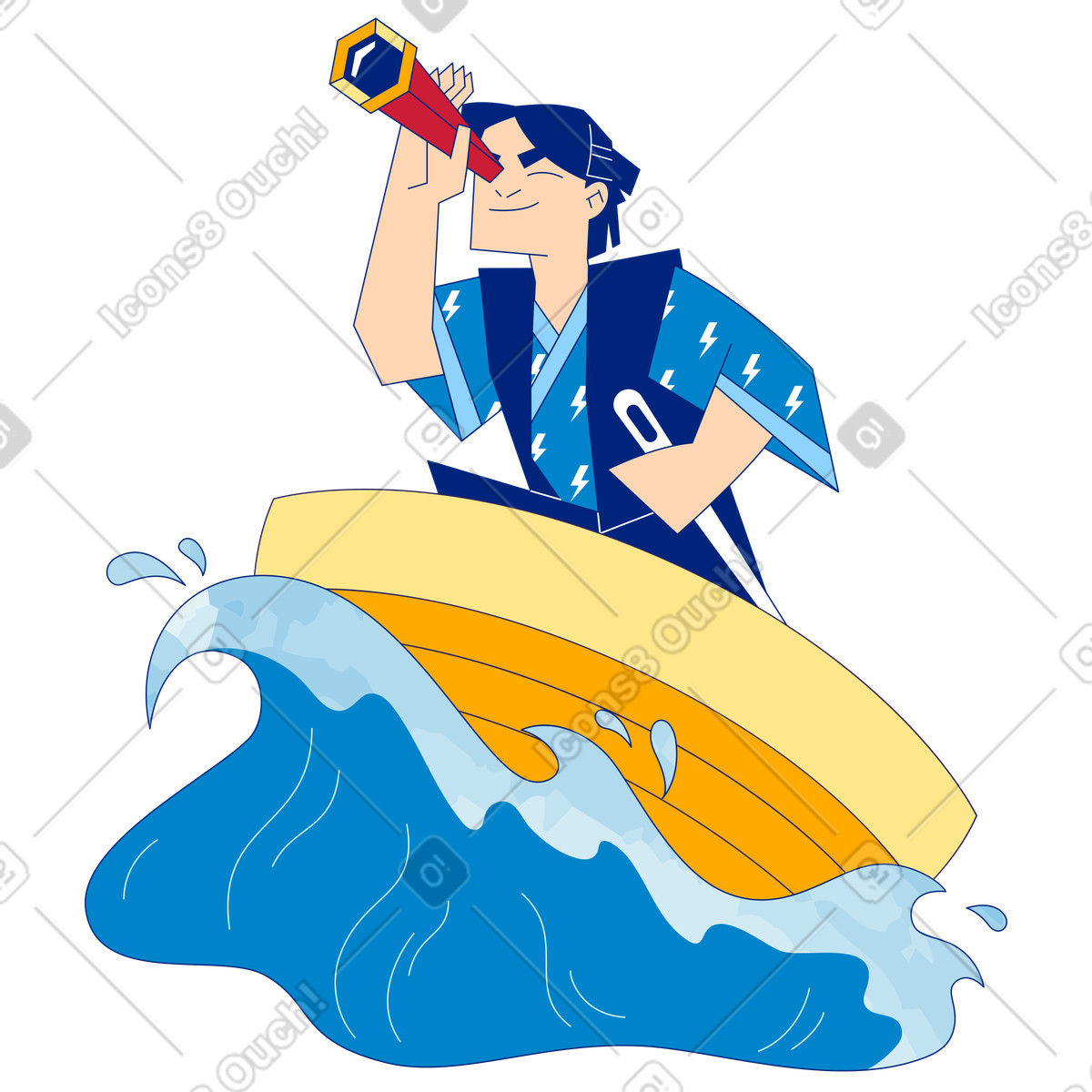 Mann mit fernglas segelt über das meer-Illustration im Neo-Sakura-Stil als Download in PNG, SVG