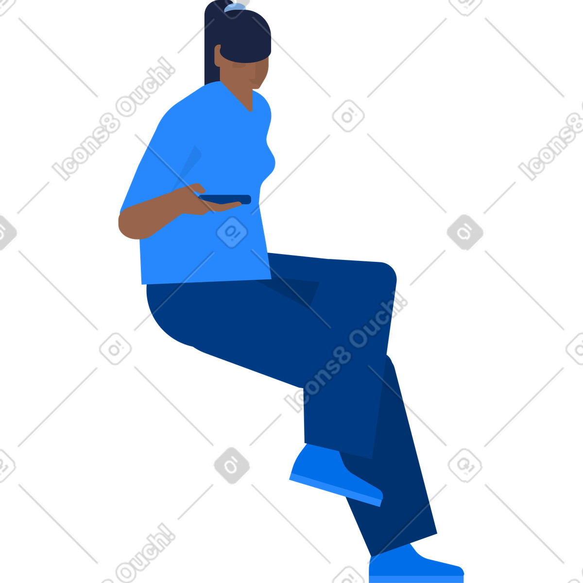 下载 Urban 风格的 女人坐在电脑前看智能手机 插画，支持 PNG、SVG 格式
