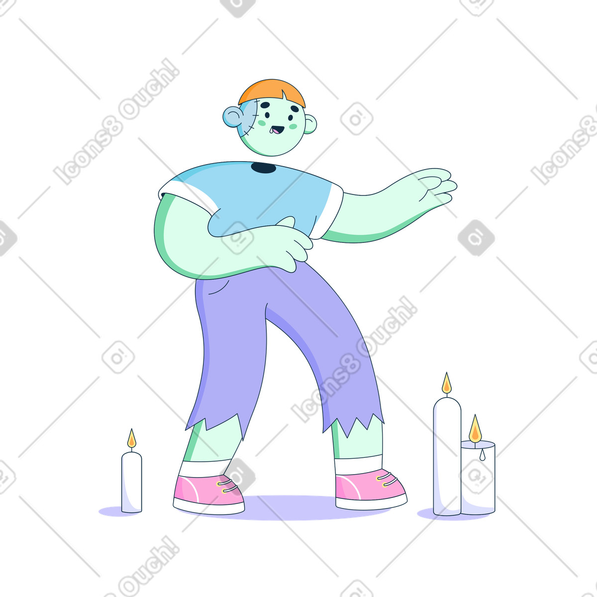 Zombie walks among the candles illustration in Bubble gum style download in PNG, SVG