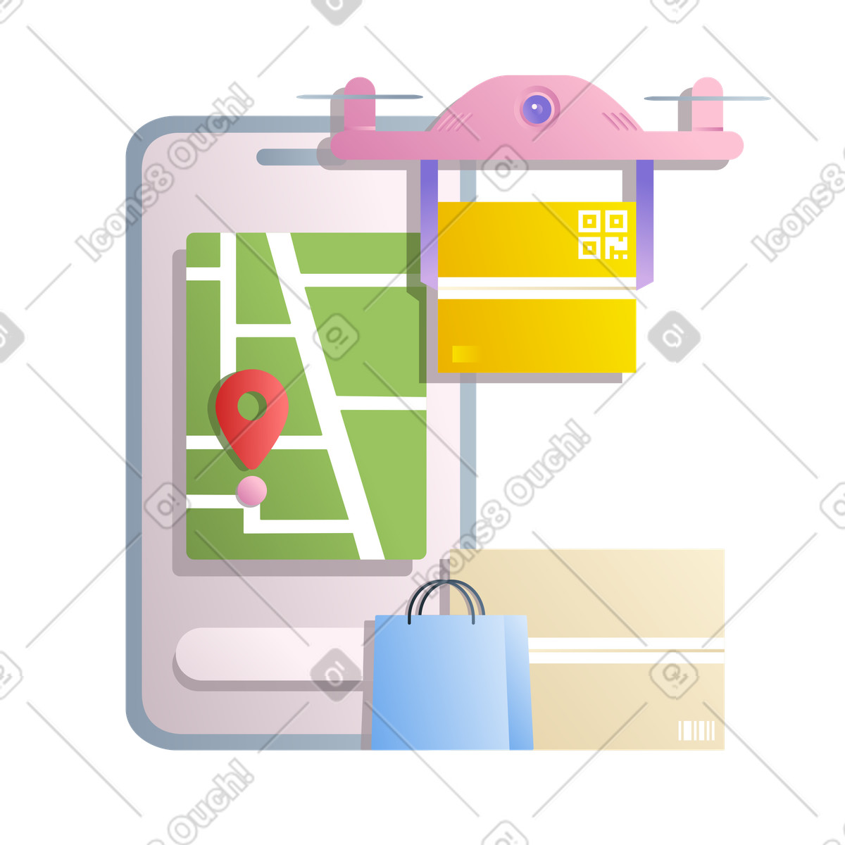 Ilustração de Pedido online com entrega por drone em no estilo Silky para baixar em PNG, SVG