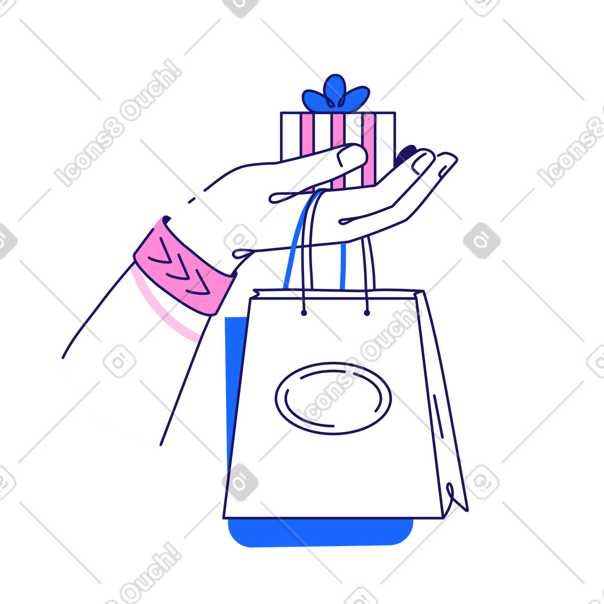 Ilustração de Mão dando presentes feriado em no estilo Matey para baixar em PNG, SVG