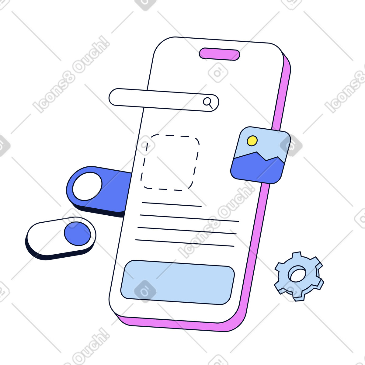 Ilustração de Desenvolvimento interface aplicativo móvel em no estilo Flexy para baixar em PNG, SVG