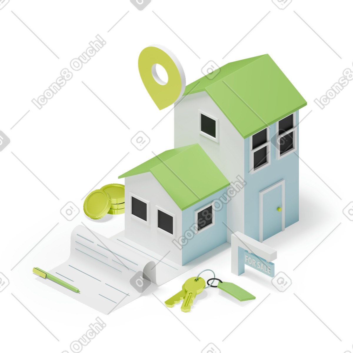 3D Isometric スタイルの Property for sale, signing a contract のイラストをPNG、SVG形式でダウンロード