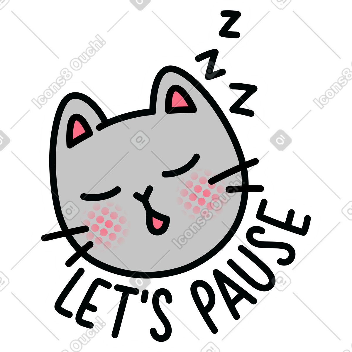 Sticker with cat text let's pause illustration in Purrfect style download in PNG, SVG