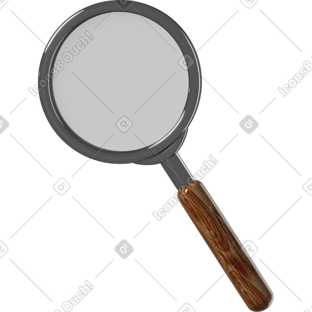 下载 3D Business 风格的 Magnifier with wooden handle 插画，支持 PNG、SVG 格式