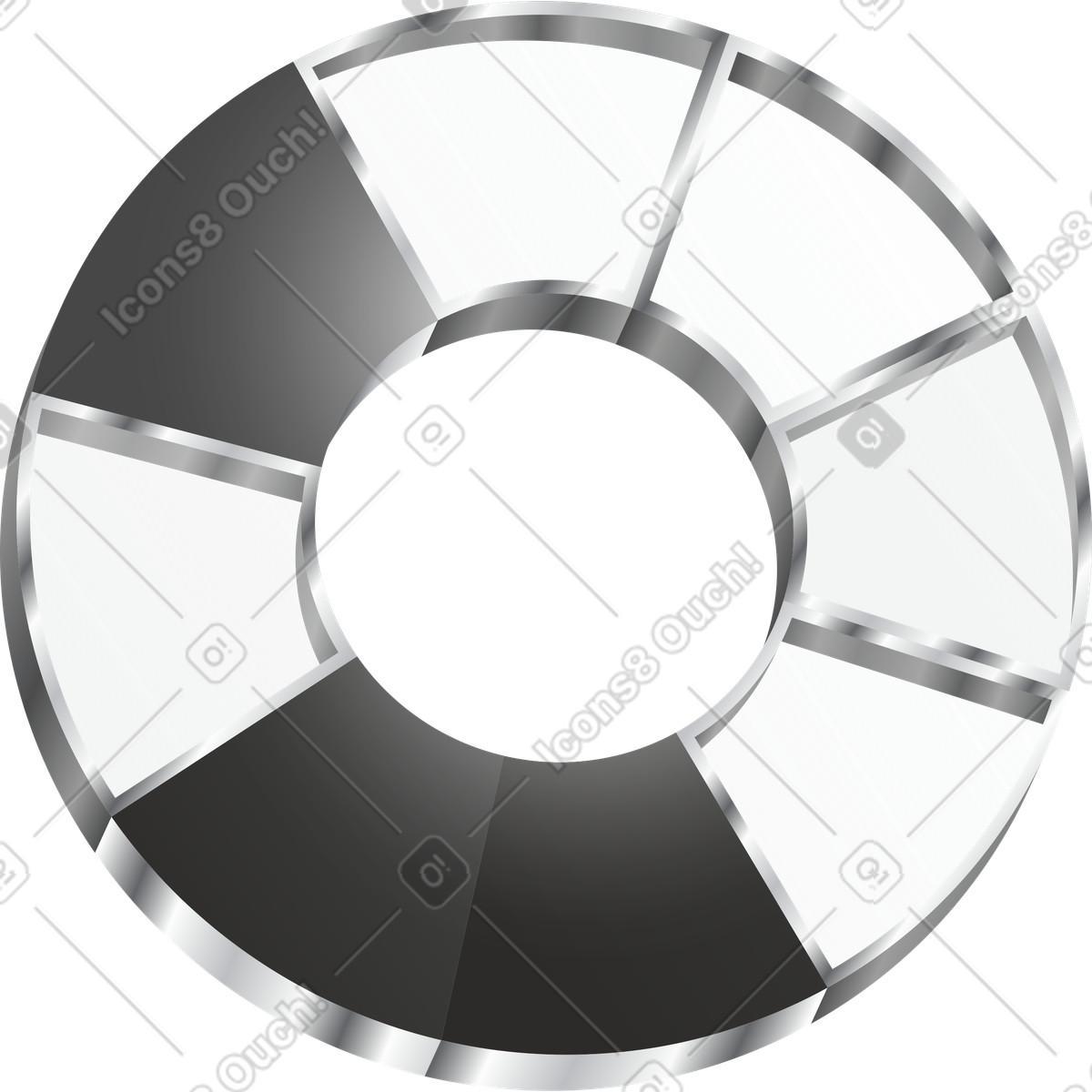 Ilustração de Palette circular metallic ring with alternating dark and light segments em no estilo Token para baixar em PNG, SVG