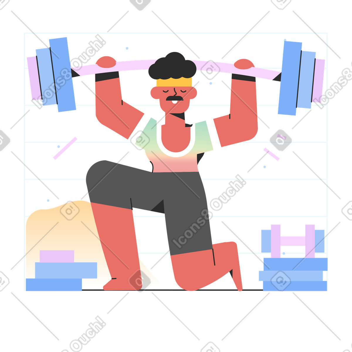 Mann macht ausfallschritte mit einer langhantel animierte Illustration im Marginalia-Stil als Download in GIF, Lottie (JSON), AE