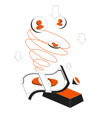 Money being attracted by user icons - Strict style illustration