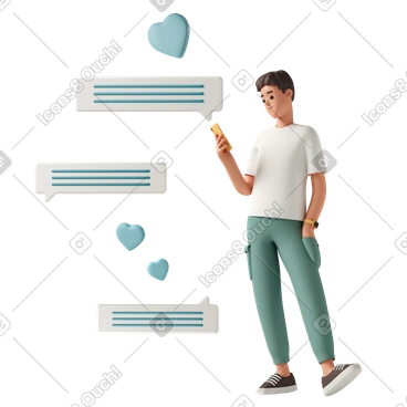 Jovem enviando mensagens de texto para seu outro significativo PNG, SVG
