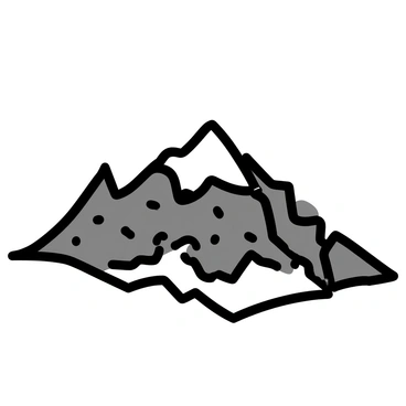 A mountain peak with jagged rocky surfaces, displaying a rough texture across its rugged slopes. Snow is present on the summit and in patches along the ridges, contrasting with the darker tones of the rocks. The sky is clear, providing a bright backdrop to the scene. The overall composition captures the grandeur of the mountain with emphasis on its texture and elevation.