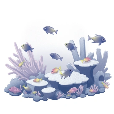 A detailed underwater scene featuring various tropical fish swimming among coral reefs. The coral reefs display intricate structures with different shapes and textures. The fish are of various sizes and species, with some darting in and out of the coral formations. The water is clear, with light filtering through, illuminating the colorful marine life. The scene captures the dynamic movement of the fish and the colorful patterns found on the coral.