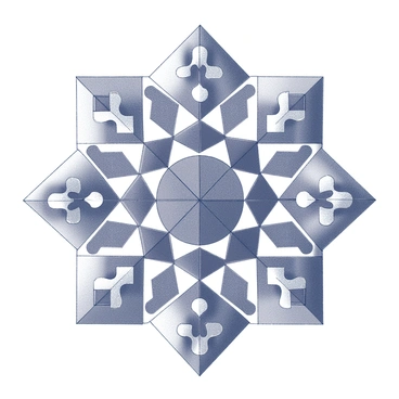 A detailed kaleidoscope pattern with intricate geometric shapes and symmetrical designs. The composition features a variety of forms such as triangles, circles, and hexagons, arranged in a repeating manner. Each segment of the pattern presents varying sizes and orientations, creating a dynamic visual interplay of shapes. The overall image conveys a sense of depth and complexity, reflecting the theme of diversity through architectural elements.