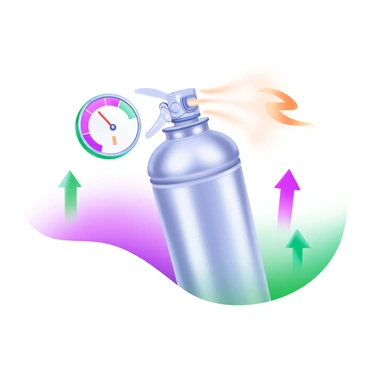 An illustration of a gas canister is shown, positioned in the center of the image. The canister is metallic with a smooth surface, displaying a shiny silver color. As it heats up, the canister appears to be bulging slightly to indicate expansion. Surrounding the canister are visual pressure indicators, including a gauge with a needle pointing towards the danger zone in red, and small arrows indicating upward pressure. The background is a soft gradient to enhance the focus on the canister and the pressure indicators.
