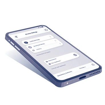 A smartphone is positioned on a flat surface, angled slightly to showcase the screen. The display features the social media application’s settings menu, with various options clearly visible. Among them, the "Privacy Settings" section is distinctly highlighted, drawing attention to its importance. Icons representing different features related to privacy, such as a padlock or a shield, are present beside the respective options. The overall layout is structured and organized, allowing for easy navigation through the settings.
