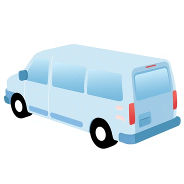 A 3D model of a minivan showcasing family-friendly features. The minivan is designed with a spacious interior, highlighting comfortable seating arrangements and ample legroom. The exterior emphasizes a sleek, modern design, with large windows for visibility and easy access sliding doors. The rear of the minivan displays a generous trunk space, suitable for storing luggage or sports equipment. Various safety features, such as side mirrors and light indicators, are integrated into the design. The overall shape is rounded and aerodynamic, reflecting a practical yet stylish vehicle suited for families.