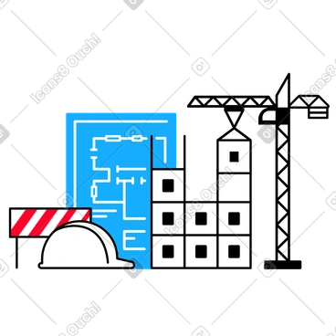Architecture and building under construction animated illustration in GIF, Lottie (JSON), AE