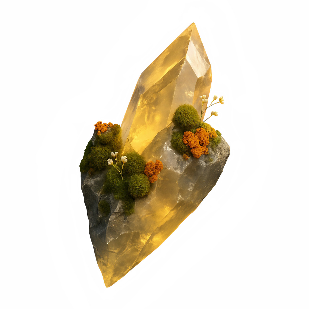 下载 Biomorphic 风格的 Yellow quartz crystal with plants, Earthy home accent inspiration 插画，支持 PNG、SVG 格式