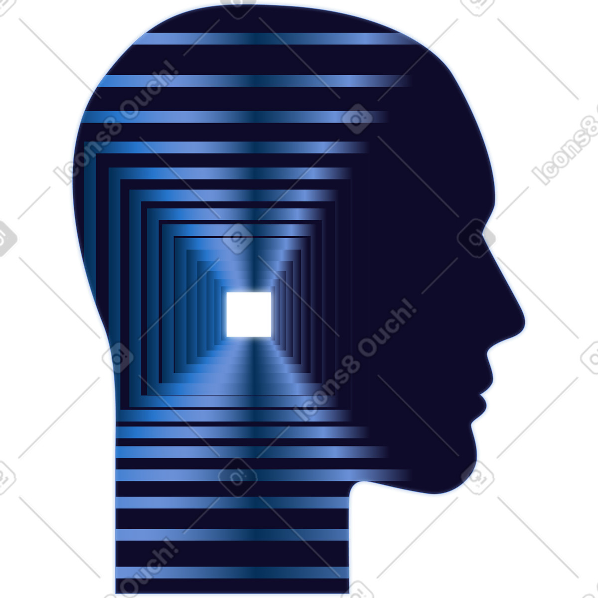 Illustration Human head silhouette with tunnel perspective inside dans le style Dimension à télécharger aux formats PNG, SVG