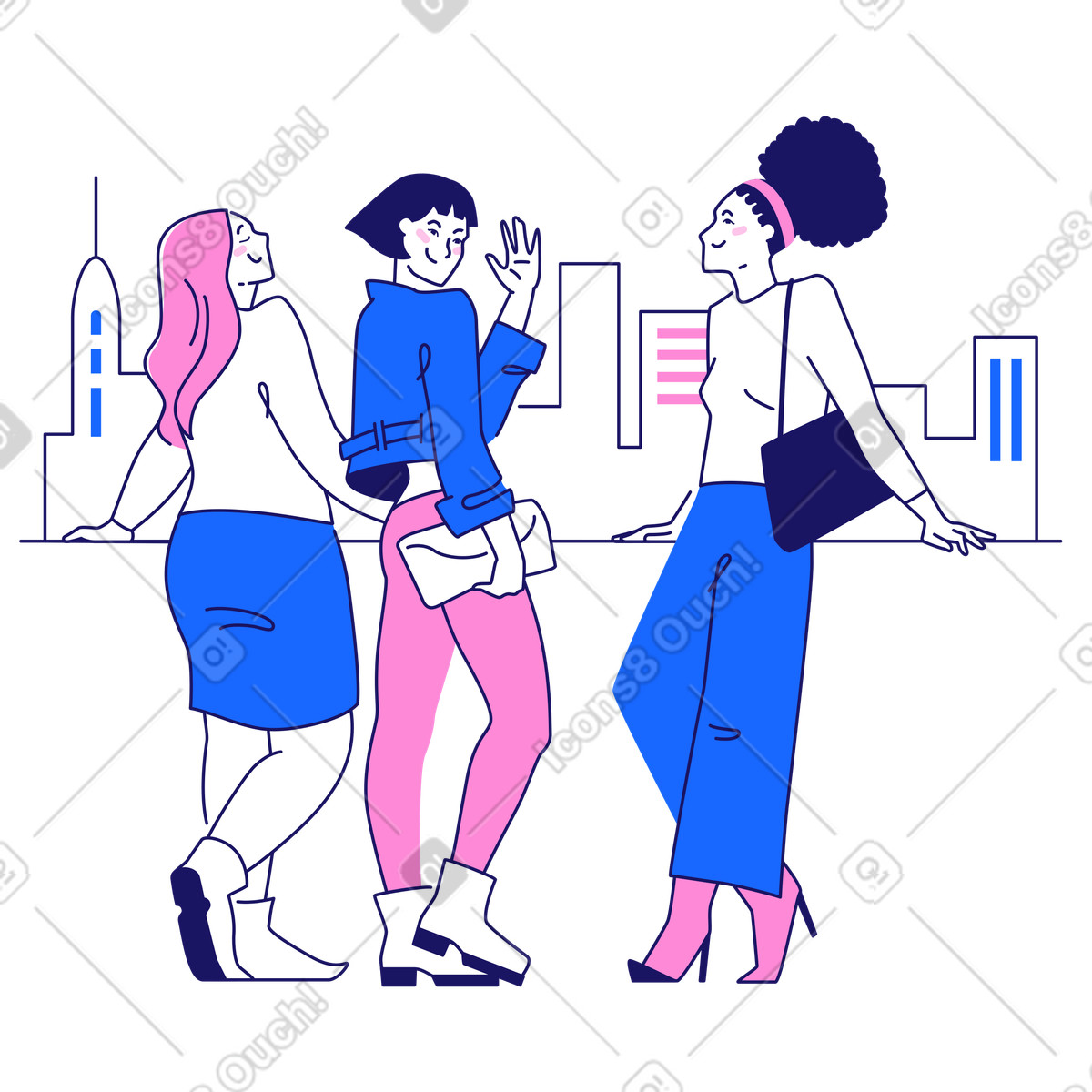 Ilustração de Amigas passeando em no estilo Matey para baixar em PNG, SVG