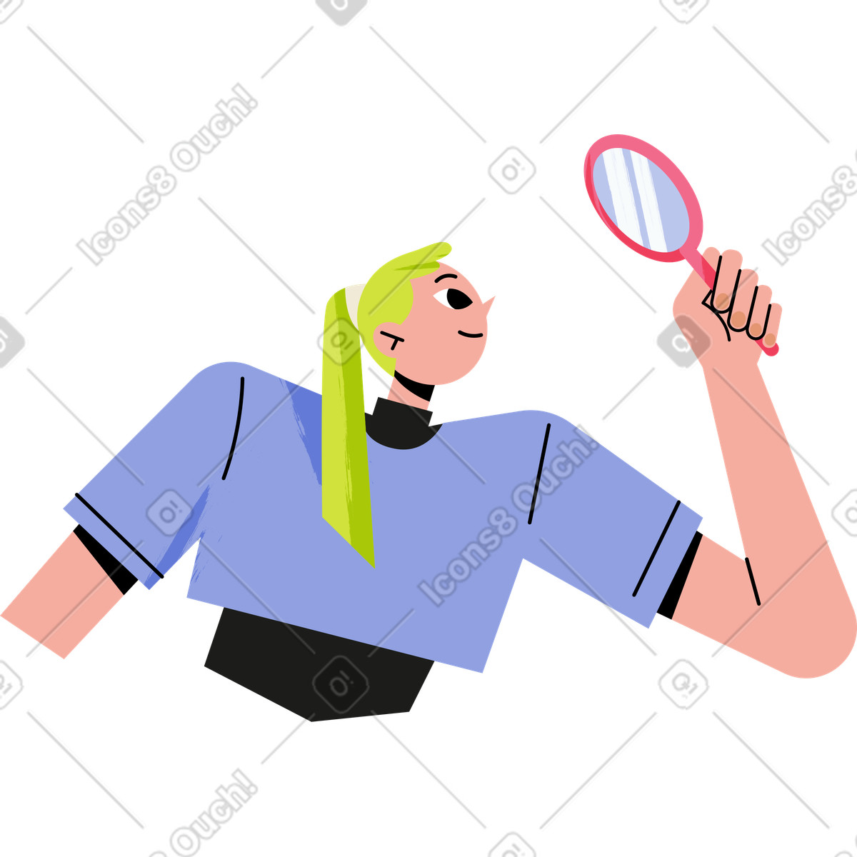 下载 Juicy 风格的 透过放大镜看的年轻女人 动画插图，支持 GIF、Lottie （JSON）、AE 格式