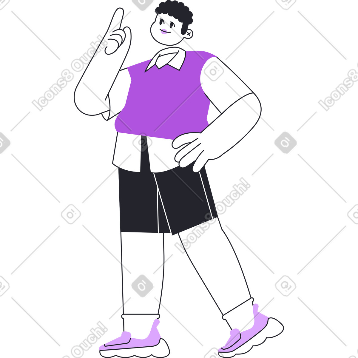 Illustration Homme debout et pointant vers le haut dans style Grapy à télécharger aux formats PNG, SVG