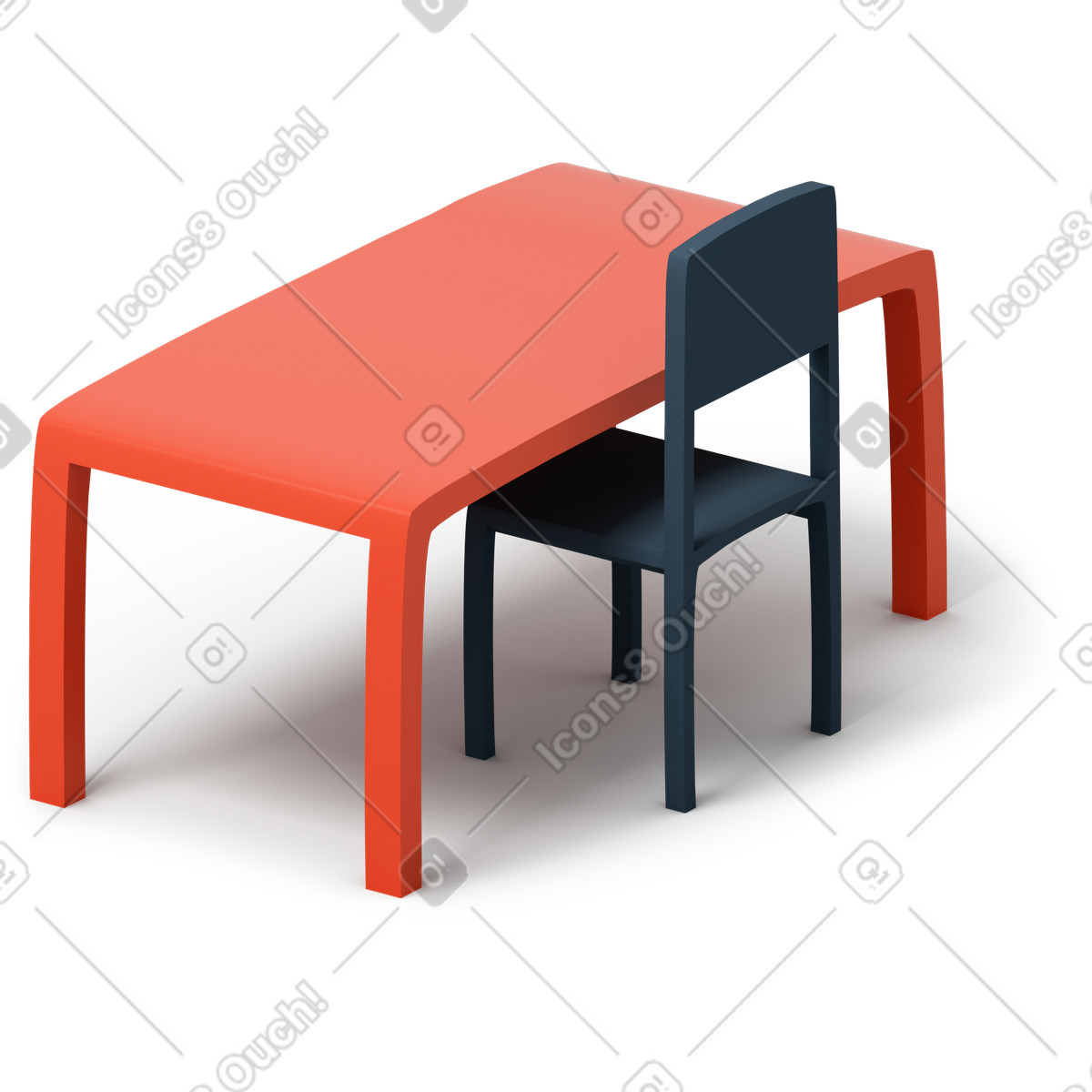 Illustration Table et chaise de classe dans le style 3D Flame à télécharger aux formats PNG, SVG