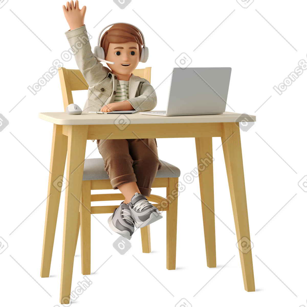 Little boy studying online illustration in 3D Business style download in PNG, SVG