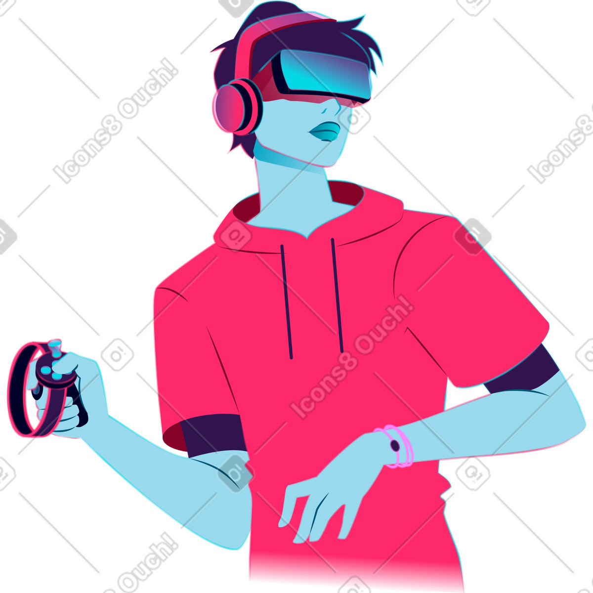 Giovane con gli occhiali vr illustrazione in stile Neon scarica in PNG, SVG