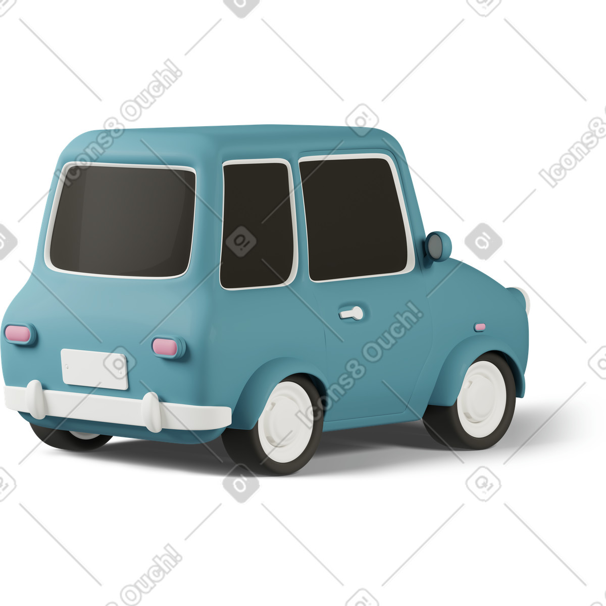 Back view of toy car turn right blue illustration in 3D Casual life style download in PNG, SVG
