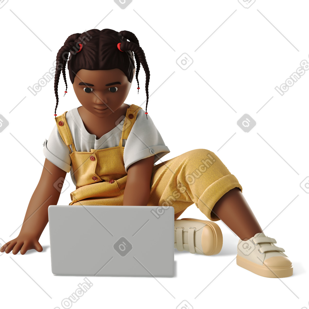 Little girl looking at laptop illustrazione in stile 3D Business scarica in PNG, SVG