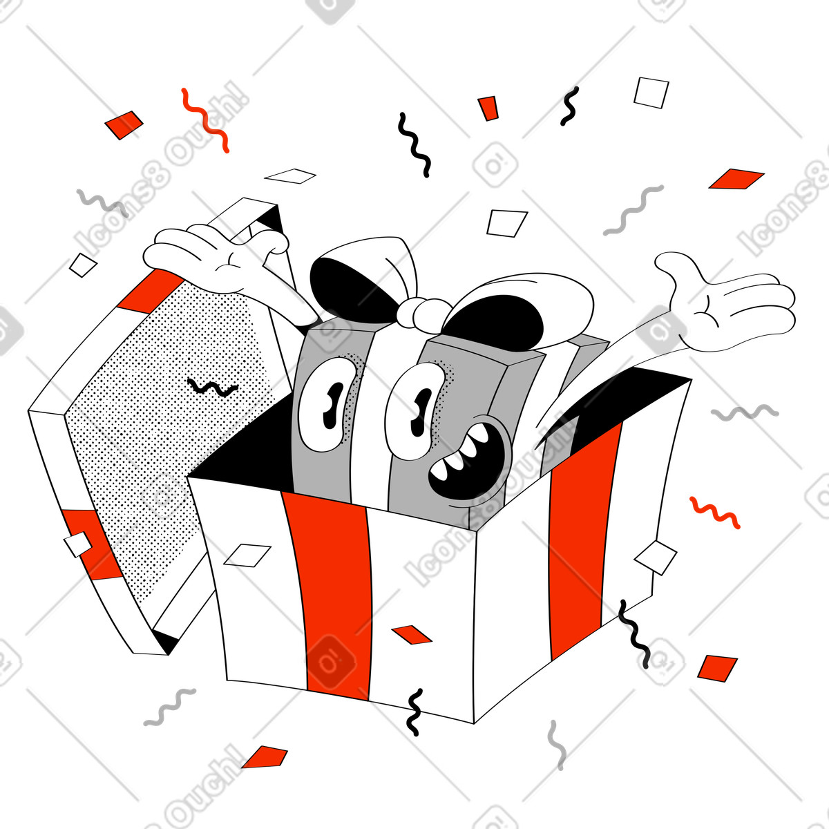 Gift inside a present box illustration in Looney style download in PNG, SVG