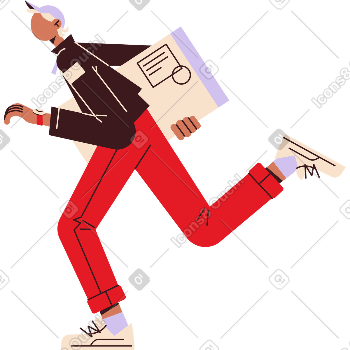 Ilustración Repartidor con un paquete en sus manos estilo Folks a descargar PNG y SVG