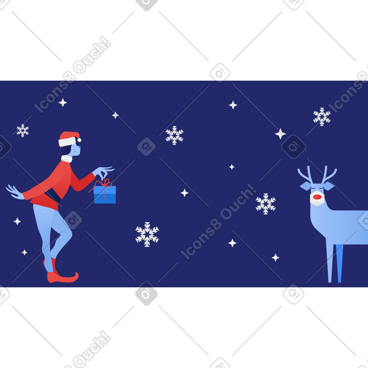 Ilustración The grinch holding a present next to reindeer en estilo Clip descargar en PNG y SVG