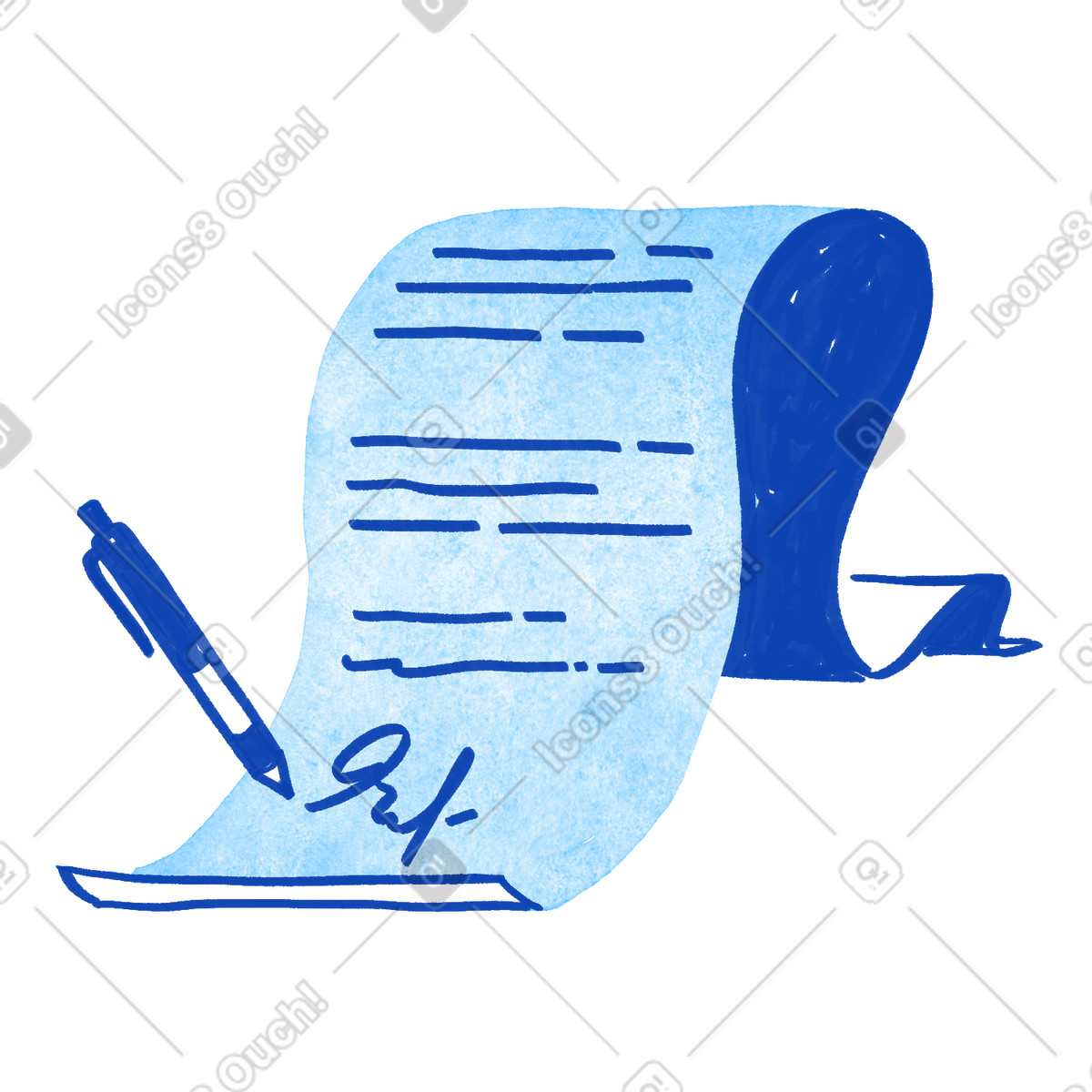 Tint スタイルの Contract document scroll with pen signing signature at bottom のイラストをPNG、SVG形式でダウンロード
