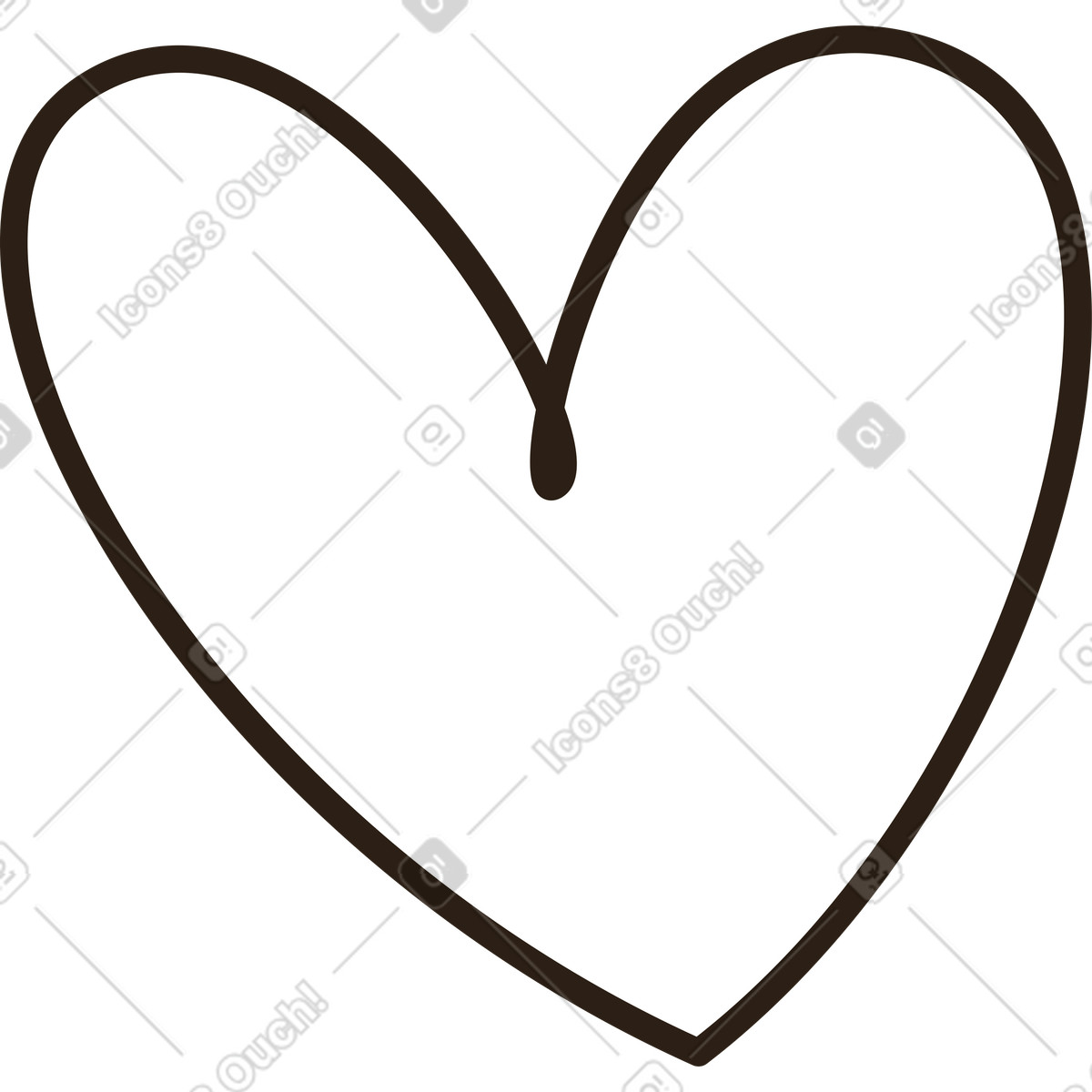 Black heart line illustration in Plain style download in PNG, SVG