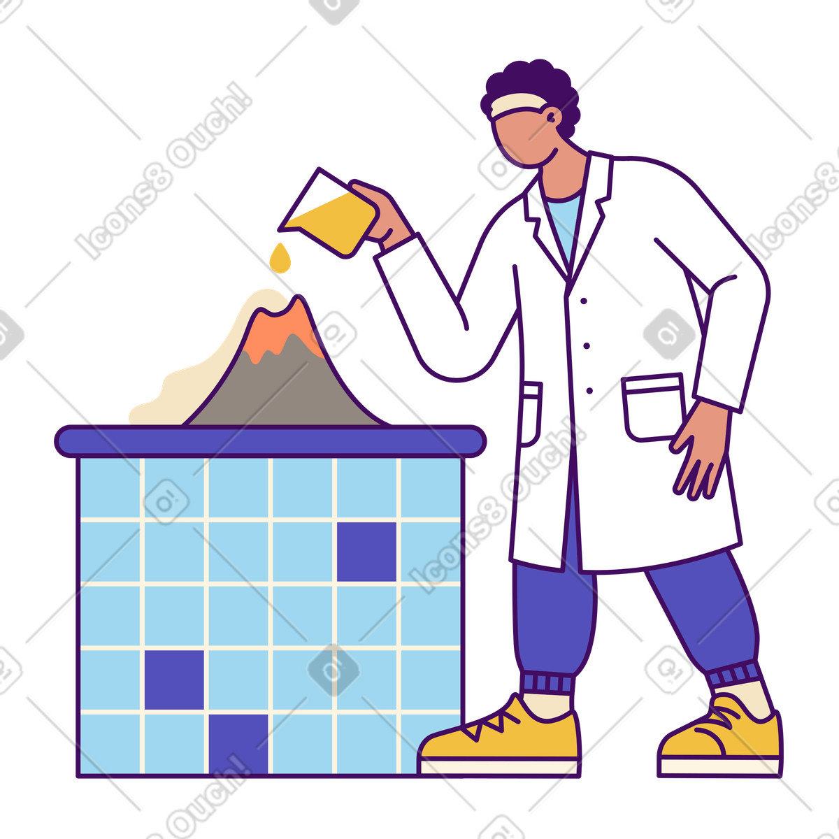 Baking soda and vinegar volcano science fair project illustration in Simplistic style download in PNG, SVG