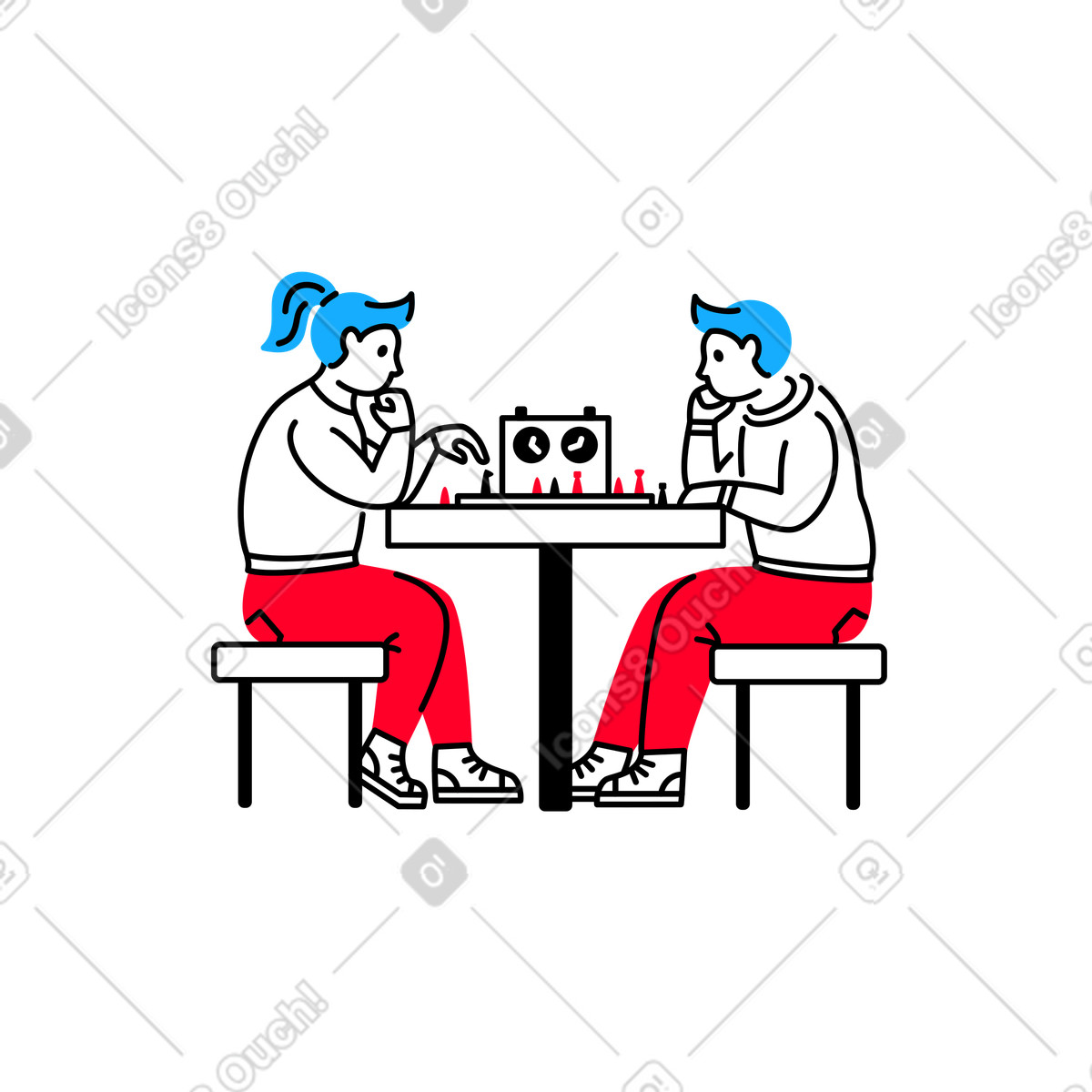 Man and woman playing chess game illustration in Transistor style download in PNG, SVG