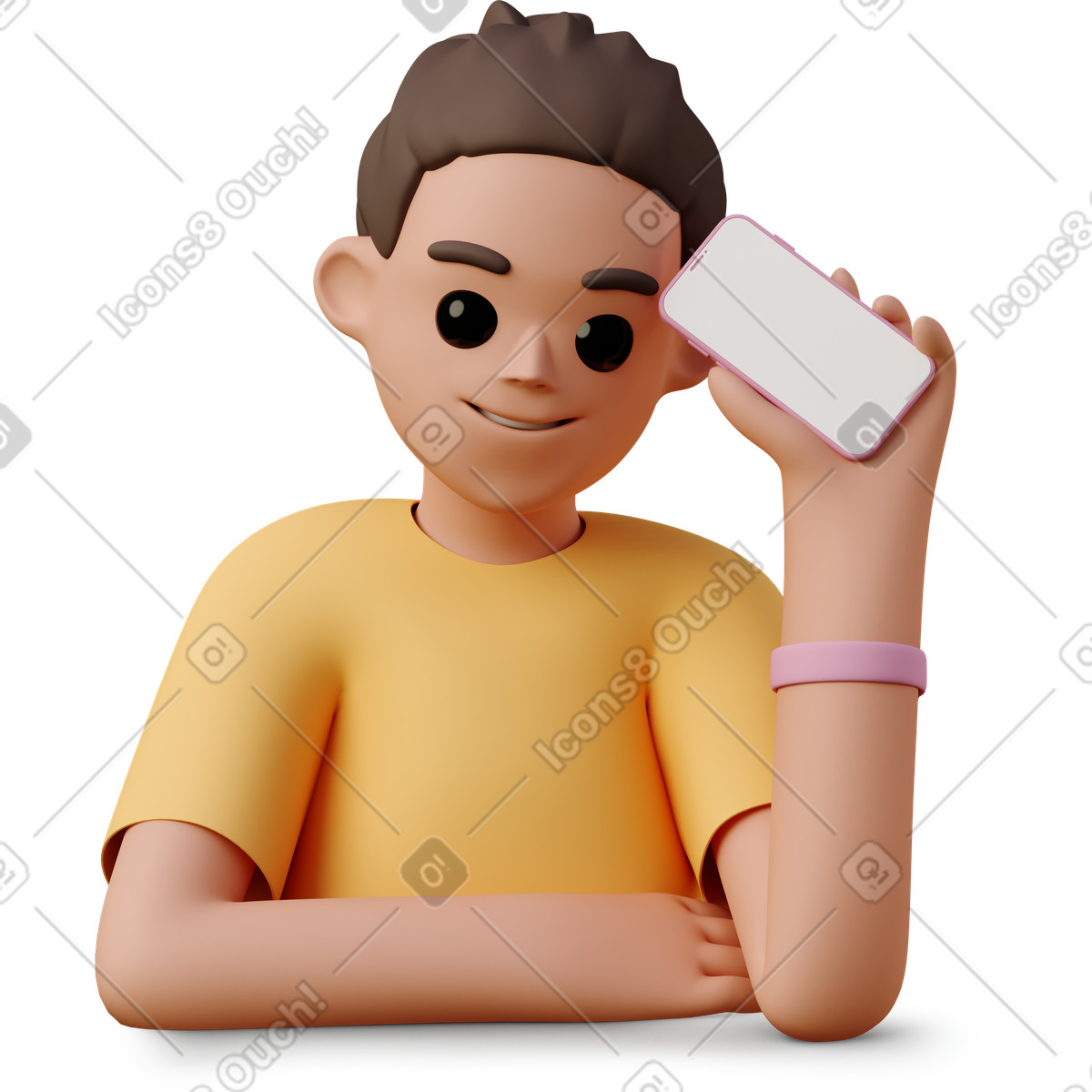 Illustration Young woman showing screen of phone dans le style 3D Casual life à télécharger aux formats PNG, SVG