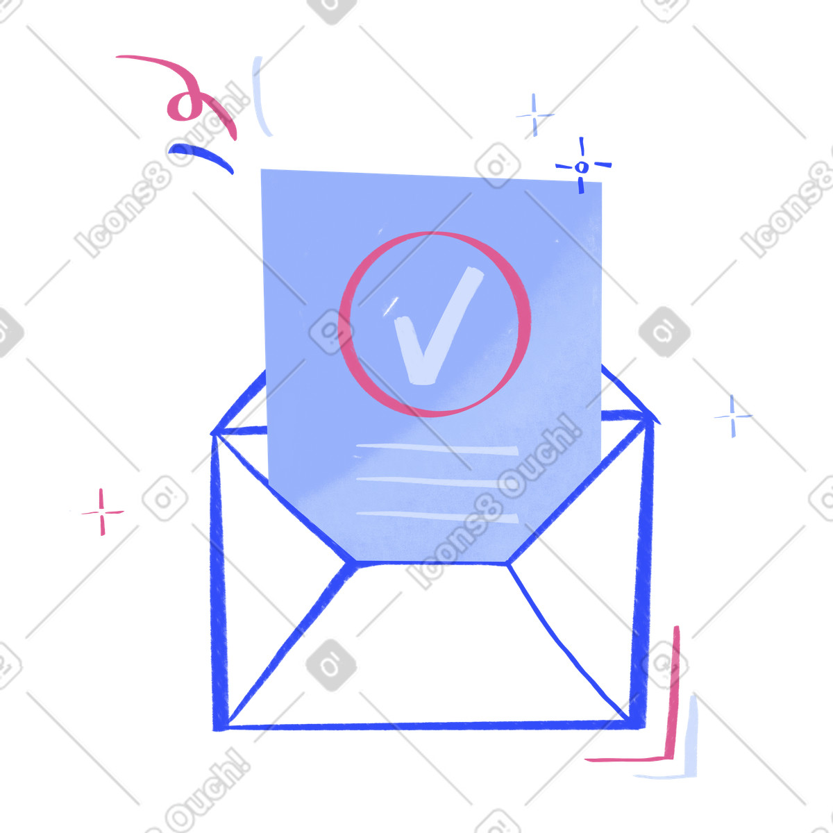 Letter with a checkmark-Illustration im Quirky-Stil als Download in PNG, SVG
