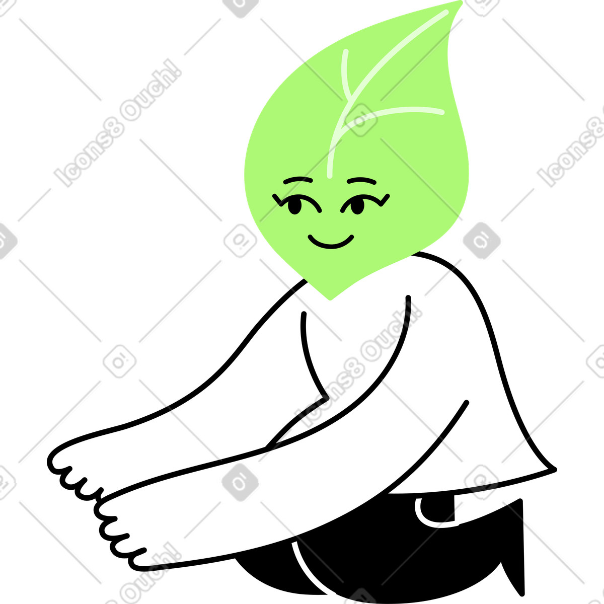 Character with a leaf head illustration in Giggle style download in PNG, SVG