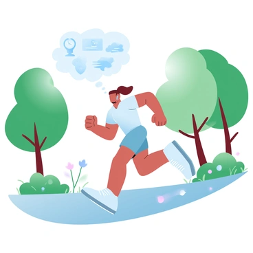 A runner jogging in the park while visualizing their goals and future achievements.
