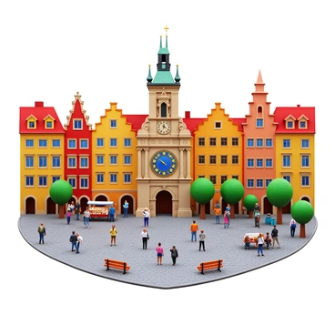 The historic Old Town Square in Prague featuring its iconic Gothic and Baroque architecture. There are visitors exploring the area, some taking photographs of the famous Astronomical Clock and the Týn Church. Street vendors are selling souvenirs and traditional snacks. Colorful buildings line the square, with intricate facades and decorative elements. Trees and benches are scattered throughout, providing spots for people to relax and enjoy the vibrant atmosphere.