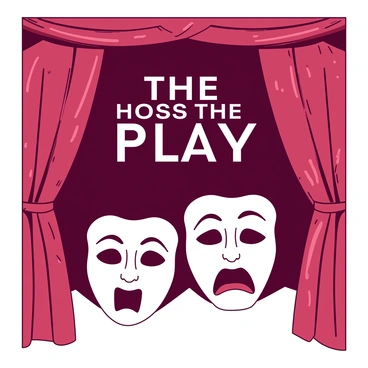 A duotone illustration features "two theatrical masks" positioned prominently at the center, with one mask showing a joyful expression and the other displaying a sorrowful expression. Surrounding the masks, there are "rich stage curtains" in flowing folds, creating a sense of depth and drama. The background is filled with a shadowy ambiance that hints at the excitement of a theater performance. The title of the play is displayed above the masks in bold, elegant lettering.