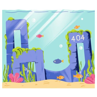 An underwater ruin with engravings that spell '404' in ancient scripts